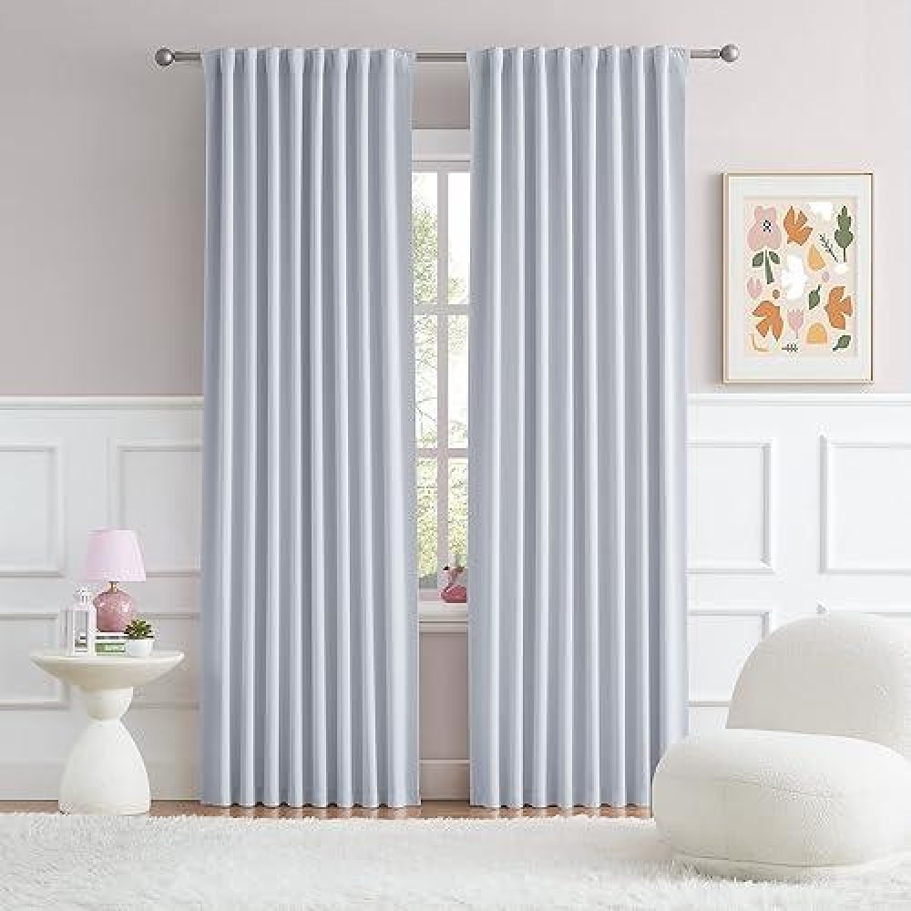 Dualife Silver Grey Blackout Curtains For Bedroom Thermal Insulated Window Treatment Panels Room Darkening Blackout Drapes For Living Room Back Tab/Rod Pocket  52 By 84 Inch  2 Panels