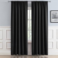 Dualife Black Out Curtain Panels Tab Back And Rod Pocket  Sundproof Thermal Insulated Long Black Solid Curtains/Drapes For Sliding Glass Door Hall/Dining Room  52 Wide By 90 Inches Long  Set Of 2