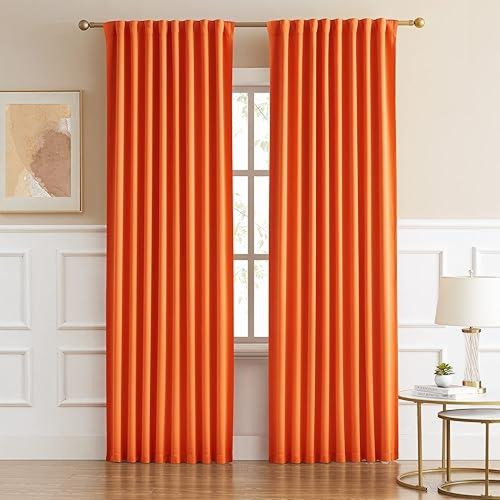 Dualife 90 Inch Curtains Orange Summer Decor - Fall Decor Curtains For Boys Living Room Bedroom 52X90 Inch Back Tab And Rod Pocket 2 Panels