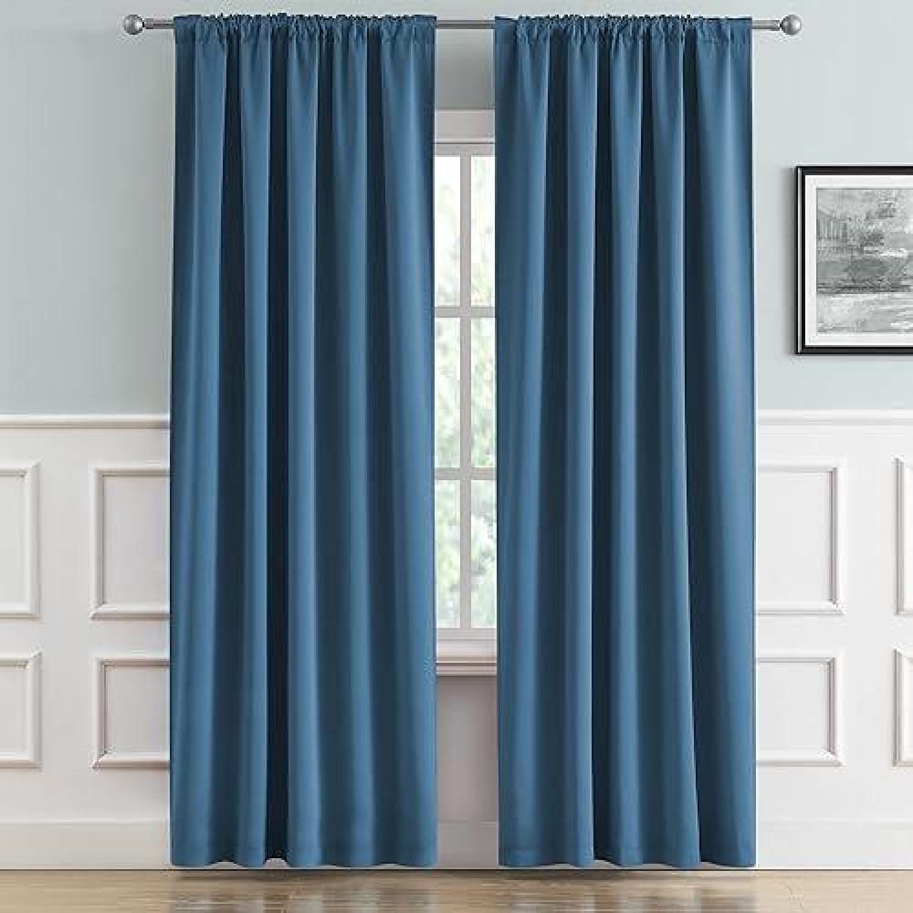 Dualife 96 Inch Blackout Curtains - Back Tab & Rod Pocket Thermal Insulated Bedroom Curtains Boho Decor Window Covering Drapes For Hall Living Room W52 X L96  2 Pcs  Peacock Midnight Blue