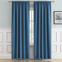 Thermal Insulated Blackout Curtains Blue - Back Tab And Rod Pocket Bedroom Draperies Window Treatment Panels Room Darkening Blackout Drapes For Living Room  52 X 90 Inch  Midnight Blue  2 Panels