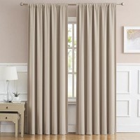 Dualife Warm Taupe Curtain 96 Inches Long For Bedroom/Living Room Thermal Insulated Blackout Back Tab And Rod Pocket Dining Room Curtains Drapes 2 Panels - Taupe Tan W52 X L96