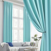 Dualife Curtains For Bedroom Rod Pocket And Back Tab Thermal Insulated Window Treatment Panels Room Darkening Blackout Drapes For Living Room 52 X 132 Inch  Aqua  2 Panels Set