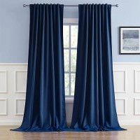 Dualife Blackout Curtains Thermal Insulated Blackout Drapes Window Treatment Panels Room Darkening Bedroom Draperies For Living Room Back Tab/Rod Pocket  Navy Blue  W52 X L120  2 Panels