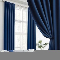 Dualife Blackout Curtains Thermal Insulated Blackout Drapes Window Treatment Panels Room Darkening Bedroom Draperies For Living Room Back Tab/Rod Pocket  Navy Blue  W52 X L120  2 Panels