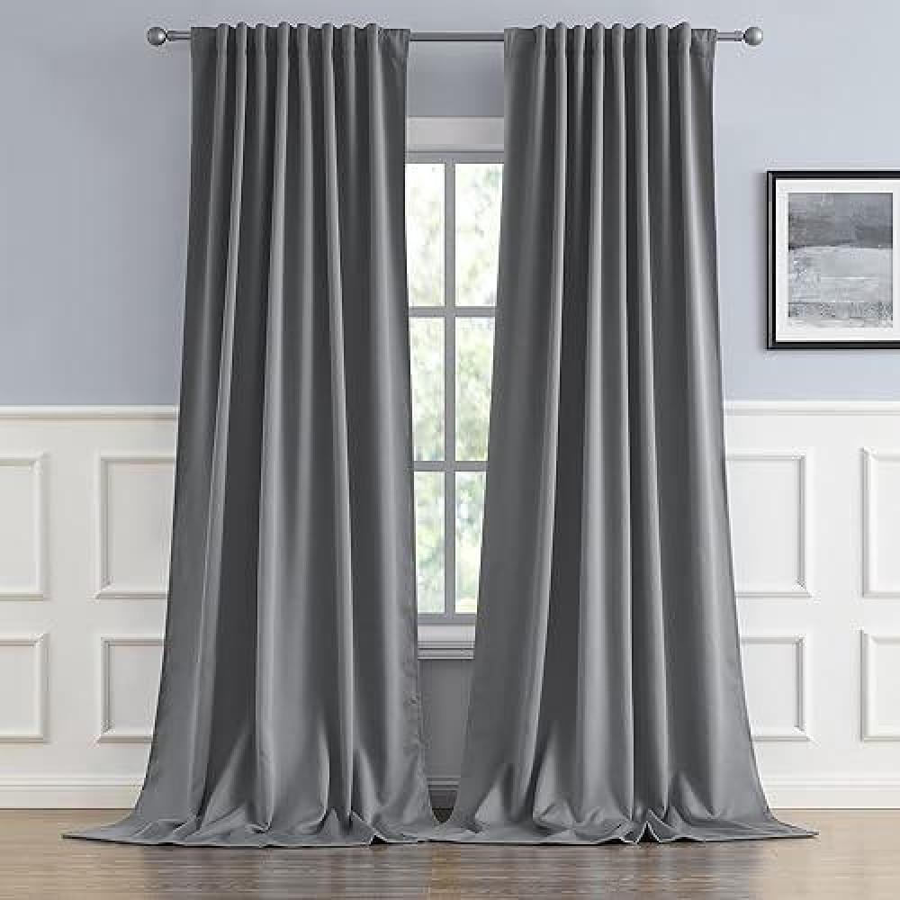 Dualife Gray Extra Long Curtains 108 Inch Length Back Tab And Rod Pocket Thermal Insulated Blackout Curtains 52W X 108L  Grey  2 Panels