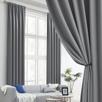 Dualife Gray Extra Long Curtains 108 Inch Length Back Tab And Rod Pocket Thermal Insulated Blackout Curtains 52W X 108L  Grey  2 Panels