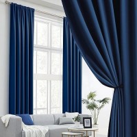 Dualife Blackout Curtains Thermal Insulated Blackout Drapes Window Treatment Panels Room Darkening Bedroom Draperies For Living Room Back Tab/Rod Pocket  Navy Blue  W52 X L108  2 Panels