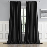 Dualife 2 Pcs Blackout Extra Long Black Curtains/Drapes 132 Inch Length Thermal Insulated Black Draperies For Loft (Black  2 Panels 52