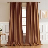 Dualife 132 Inch Extra Long Room Darkening Curtains 2 Panels Set Back Tab Pocket Thermal Insulated Energy Efficient Patio Sliding Door Curtains For Living Room 52 By 132 Inch Brown Orange