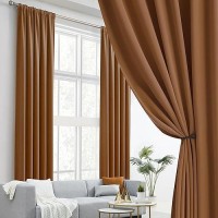 Dualife 132 Inch Extra Long Room Darkening Curtains 2 Panels Set Back Tab Pocket Thermal Insulated Energy Efficient Patio Sliding Door Curtains For Living Room 52 By 132 Inch Brown Orange