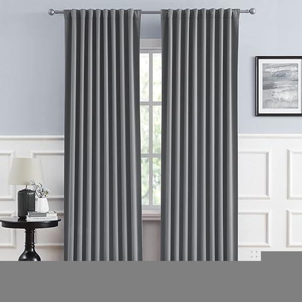 Dualife Thermal Insulated Blackout Curtains 84 Inch Length  Back Tab And Rod Pocket Room Darkening Curtains For Bedroom 52W X 84L  Grey  2 Panels