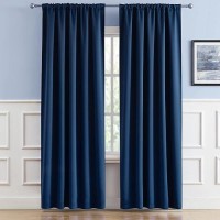 Dualife 90 Inch Blackout Curtains Navy Blue Thermal Insulated Widow Treatment Panels/Drapes Back Tab/Rod Pocket Bedroom Draperies  W52 X L90 Each Panel  2 Panels