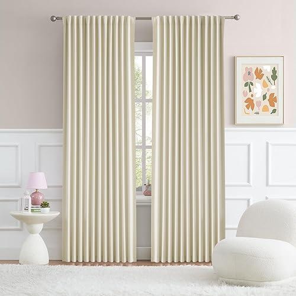 Dualife Cream Beige Curtains 84 Inch Length - Back Tab Pleated Room Darkening Curtains For Bedroom Dining Room  Patio Sliding Glass Door Curtains Living Room Drapes(70W X 84L  2 Panels)