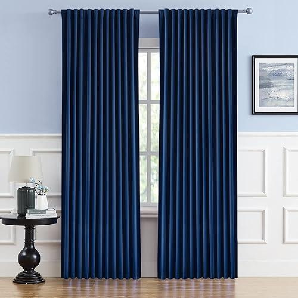 Dualife 70 Inch Wide Blackout Curtains Thermal Insulated Drapes Window Treatment Panels Room Darkening Bedroom Draperies For Living Room Back Tab/Rod Pocket  Navy Blue  W70 X L84 Inch Length  2 Pcs