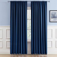 Dualife 70 Inch Wide Blackout Curtains Thermal Insulated Drapes Window Treatment Panels Room Darkening Bedroom Draperies For Living Room Back Tab/Rod Pocket  Navy Blue  W70 X L84 Inch Length  2 Pcs