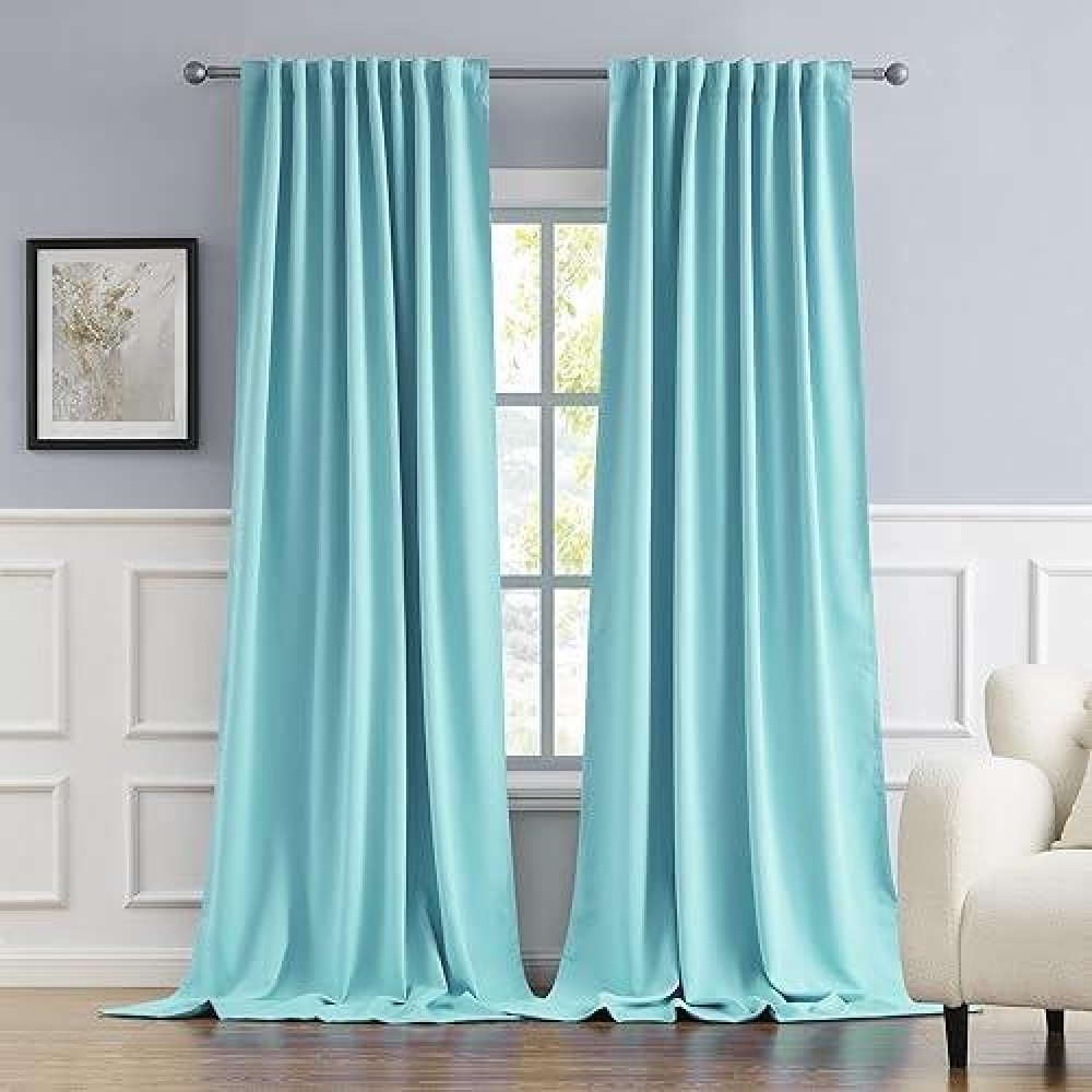 Dualife 2 Panels Extra Long Curtains For Home Decor - 108 Inches Long Room Darkening Draperies For Kids Living Room 52W X 108L  Aqua