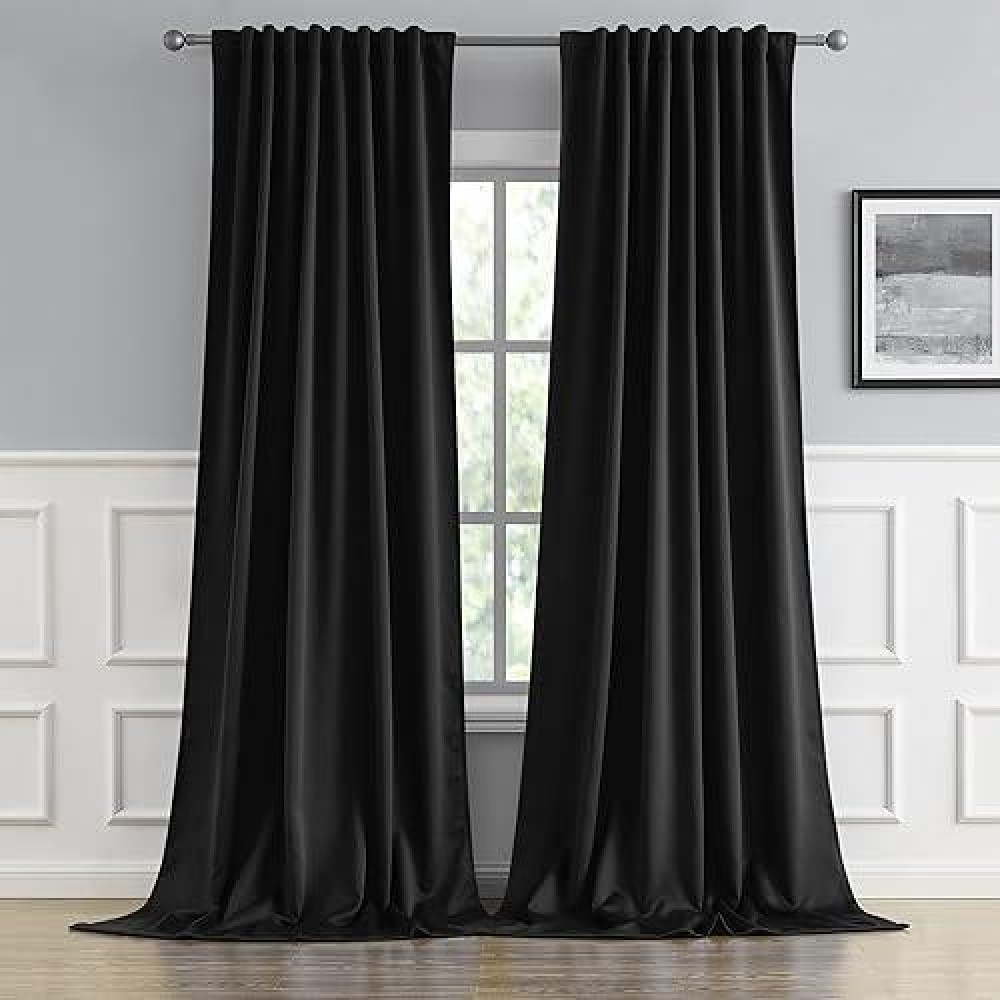 Dualife Black Blackout Curtain Panels/Drapes (52 Inch Wide By 120 Inch Length  2 Panels) Solid Thermal Insulated Energy Efficient Bedroom Curtains For Hall/Dining Room  Set Of 2 Panels