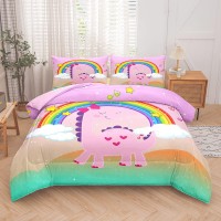 Tailor Shop Pink Dinosaur Bedding Set Twin Size Dinosaur Comforter Set For Girls Cartoon Rainbow Dino Comforter Sets For Kids Te