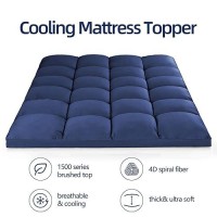 Mattress Topper King For Back Pain  Extra Thick Mattress Pad Cover  Plush Pillow Top Overfilled With Down Alternative  Deep Elastic Pocket  Navy