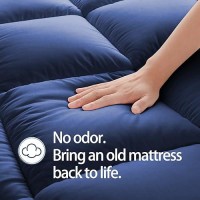 Mattress Topper King For Back Pain  Extra Thick Mattress Pad Cover  Plush Pillow Top Overfilled With Down Alternative  Deep Elastic Pocket  Navy