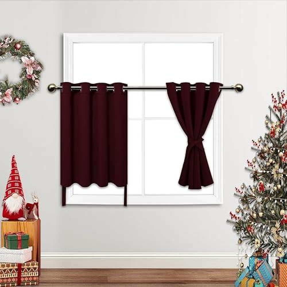 Jiuzhen Short Curtains Kitchen Half Window Blackout Curtains With Tiebacks For Baseroom Shadows Grommet Curtains For Living Roo