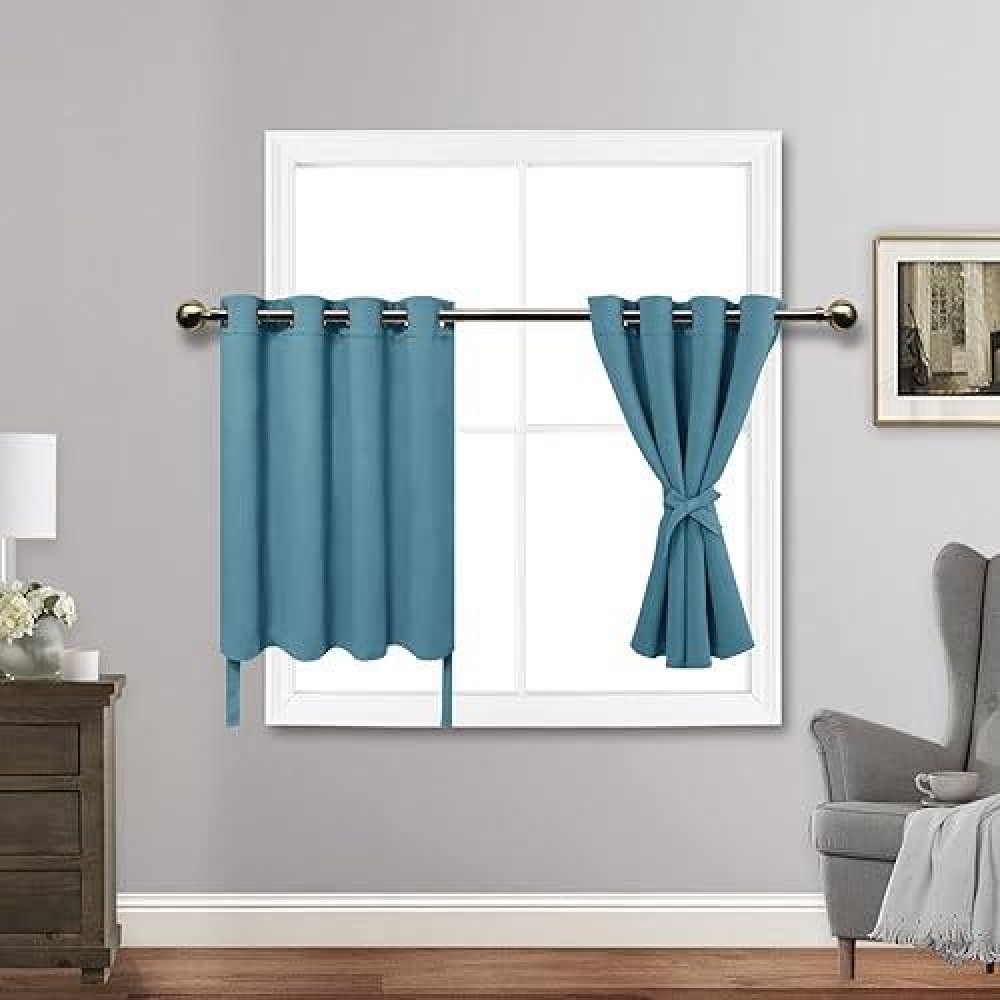 Jiuzhen Short Curtains Kitchen Half Window Blackout Curtains With Tiebacks For Baseroom Shadows Grommet Curtains For Living Roo