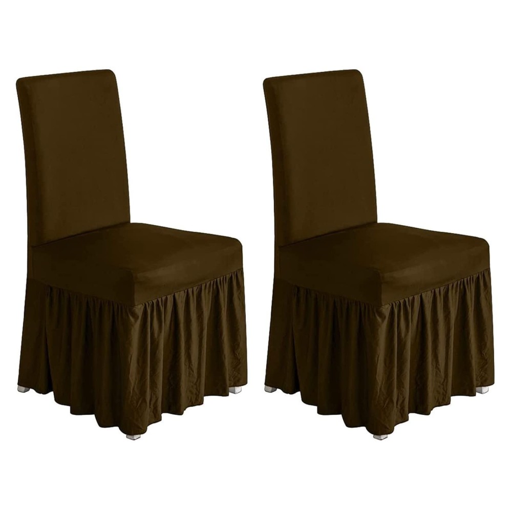 Molasofa Chair Covers For Dining Room Set Of 2 Stretch Chair Slipcovers With Skirt For Kitchen Seat Protectors Wedding Banquet Decor Kids Pets Spandex Fabric Washable (2Pcs, Brown)