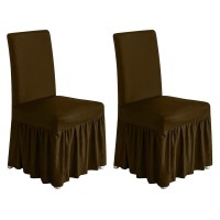 Molasofa Chair Covers For Dining Room Set Of 2 Stretch Chair Slipcovers With Skirt For Kitchen Seat Protectors Wedding Banquet Decor Kids Pets Spandex Fabric Washable (2Pcs, Brown)