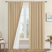 Lamit Natural 100 Blackout Linen Curtains 84 Inches Linen Textured Living Room Farmhouse Curtains Full Room Darkening Back Tab