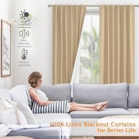 Lamit Natural 100 Blackout Linen Curtains 63 Inches Linen Textured Thermal Bedroom Curtains Back Tab And Rod Pocket Burlap Pan