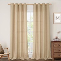 Lamit Natural Linen Curtains 90 Inch Long For Bedroom Grommet Thick Linen Textured Sheer Curtains Light Filtering Privacy Windo