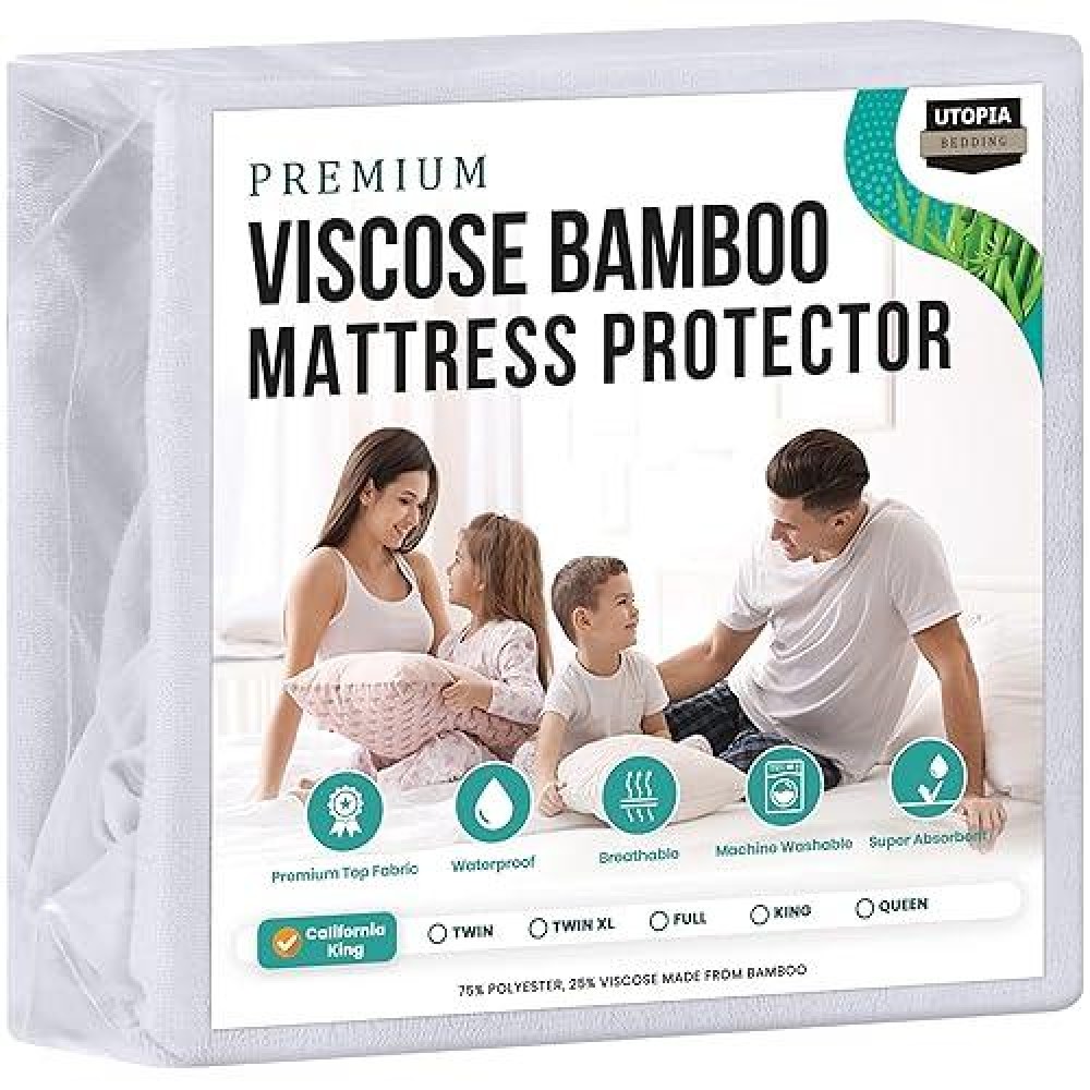 Utopia Bedding Premium Waterproof Mattress Protector California King Size Viscose Made From Bamboo Mattress Cover Breathable