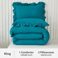 Andency Turquoise King Comforter Set104X90Inch 3 Pieces1 Ruffle Comforter And 2 Pillowcases Lightweight And Fluffy Bedding