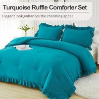 Andency Turquoise King Comforter Set104X90Inch 3 Pieces1 Ruffle Comforter And 2 Pillowcases Lightweight And Fluffy Bedding