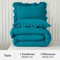 Andency Turquoise Comforter Set Twin Size 2 Pieces Shabby Chic Ruffle Bed Comforter Set For Kids Boys Girls All Season Soft Li