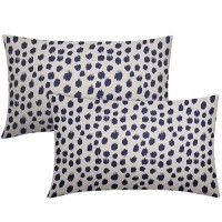 Navy Blue Cream Throw Pillow Covers 12X20 Set Of 2 Polka Dot Throw Pillows Outdoor Boho Design Brush Strokes Decorative Pillowca