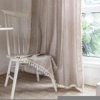 Deeprove Boho Curtain 63 Inches Length For Bedroom Living Room  Cotton Linen Weighted Taupe Stripes Embroidery  Semi Blackout Bohemian Retro Window Treatment Drape Tassels 1 Panel W52 X L63 Natural