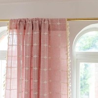 Deeprove Pink Boho Curtains 84 Inches Long For Girl'S Bedroom Nursery Room  Cotton Linen Plaids Embroidery Semi Blackout Bohemian Window Treatment Grids Drape Tassels  1 Panel W52 X L84