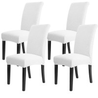 Coolbebe Dining Chair Covers Set Of 4, High Stretchy Dining Chair Slipcovers Washable, Removable Parsons Chair Protector Covers For Home, Hotel, Restaurant, Banquet (White)