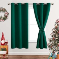 Jiuzhen Forest Green Blackout Curtains With Tiebacks Light Blocking And Noise Reducing Grommet Curtains For Bedroom And Living