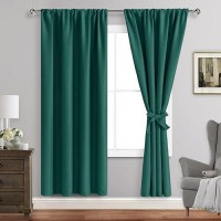 Jiuzhen Forest Green Curtains For Bedroom Curtain Drapes Set Of 2 Panels With Tiebacks Thermal Blackout Curtains Room Darken