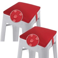 Gueglsa Outdoor Bar Stool Cushions Square 14 Inch Non Slip Square Seat Pad With Ties 14X14In Waterproof Chair Cushions For Bar Stools Cushion Only Set Of 2 (Red)