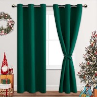 Jiuzhen Forest Green Blackout Curtains With Tiebacks Light Blocking And Noise Reducing Grommet Curtains For Bedroom And Living