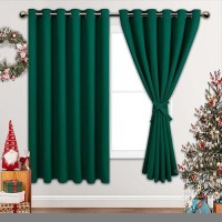 Jiuzhen Forest Green Blackout Curtains With Tiebacks Light Blocking And Noise Reducing Grommet Curtains For Bedroom And Living