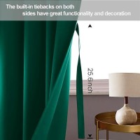 Jiuzhen Forest Green Blackout Curtains With Tiebacks Light Blocking And Noise Reducing Grommet Curtains For Bedroom And Living