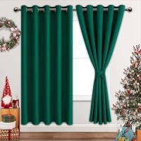 Jiuzhen Forest Green Blackout Curtains With Tiebacks Light Blocking And Noise Reducing Grommet Curtains For Bedroom And Living