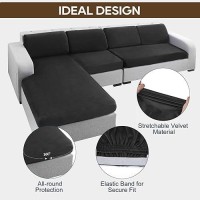 Necolorlife Velvet Sectional Sofa Cover Universal Couch Covers Thick Sofa Seat Covers Stretch Couch Cushion Cover With Elastic Band For Large Sectional Couch (1Pc 1-Seater Cushion Cover Black)