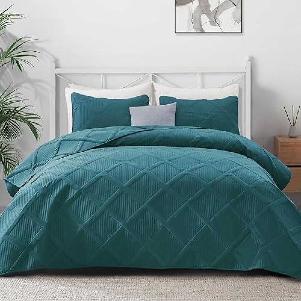 Exclusivo Mezcla Quilt Set King Size 3 Pieces Teal King Quilt Bedding Set Lightweight Quilts Soft Bedspreads Modern Striped Co