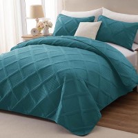 Exclusivo Mezcla Quilt Set King Size 3 Pieces Teal King Quilt Bedding Set Lightweight Quilts Soft Bedspreads Modern Striped Co